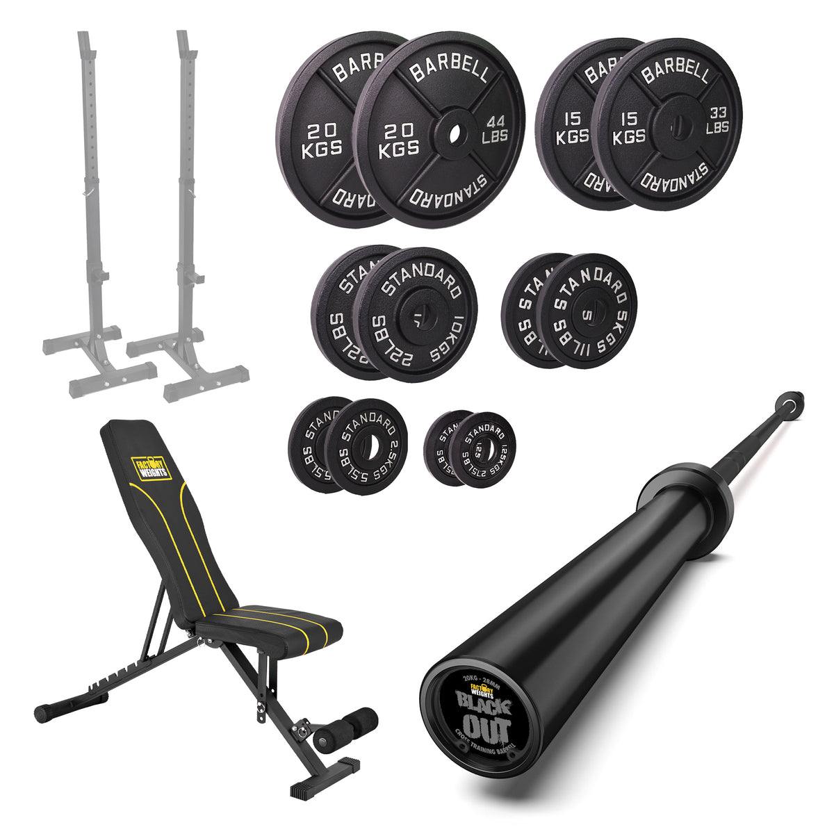 107.5kg Cast Iron Plate Set With 7ft Olympic Barbell